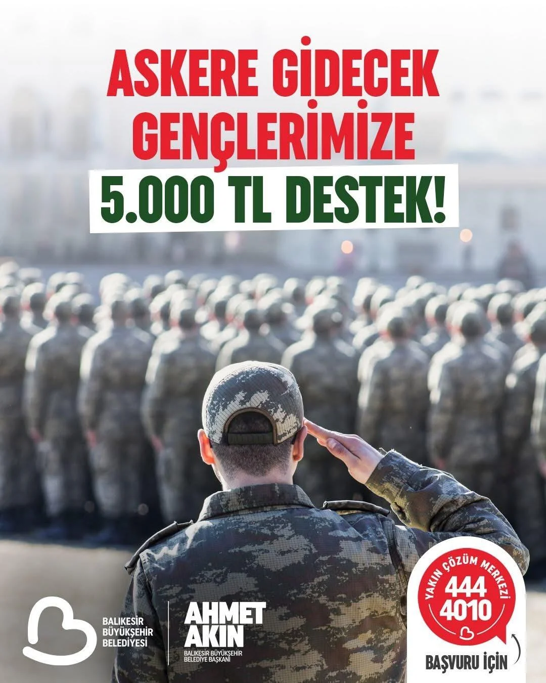 BÜYÜKŞEHİR’DEN ASKERE GİDECEK GENÇLERE 5 BİN TL DESTEK